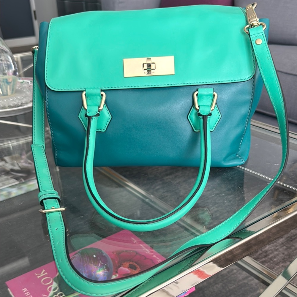 Kate Spade Blue Structured Satchel with Gold Hardware